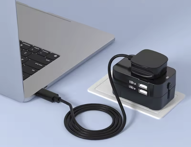 Universal Travel Adapter ā Global Power Plug Converter with USB Ports, EU/US/UK/AU Socket Compatibility, Safety Cover & Locking System