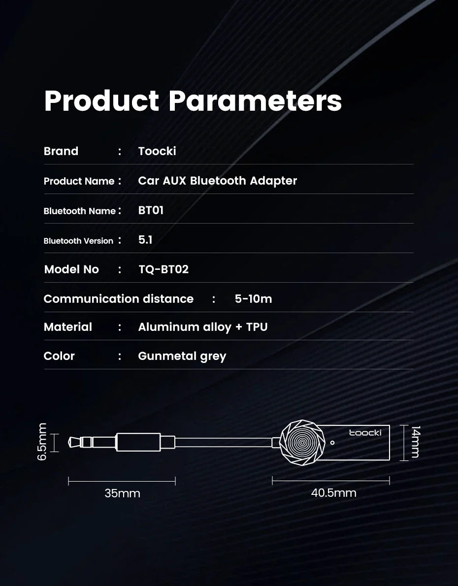 Toocki Wireless Bluetooth 5.1 Receiver Adapter 3.5mm Jack Audio Music Dongle USB Car Bluetooth Transmitter for Aux Car Speaker