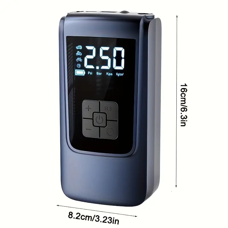 Portable Car Tire Inflator Pump with LED Light – USB Rechargeable Digital Air Compressor, 18650 Lithium Battery Powered, Compact Electric Pump for Cars, Motorcycles, Bicycles & Sports Balls | Modern Car Accessory with Digital Display