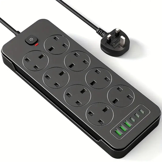 Portable 14-in-1 Power Socket | Surge Protector with 8 AC Outlets, 6 USB Ports, 3250W 13A, 1.8m Extension Cord – Safe for Home, Office & Travel