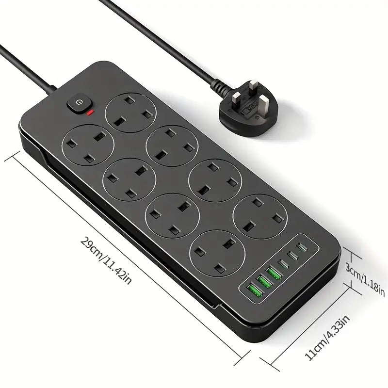 Portable 14-in-1 Power Socket | Surge Protector with 8 AC Outlets, 6 USB Ports, 3250W 13A, 1.8m Extension Cord – Safe for Home, Office & Travel