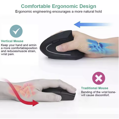 Ergonomic Vertical Wireless Mouse 2.4GHz – 6 Button Optical Mice with 3 Adjustable DPI (800/1200/1600) for Laptop, PC & Desktop Computers