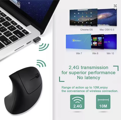 Ergonomic Vertical Wireless Mouse 2.4GHz – 6 Button Optical Mice with 3 Adjustable DPI (800/1200/1600) for Laptop, PC & Desktop Computers
