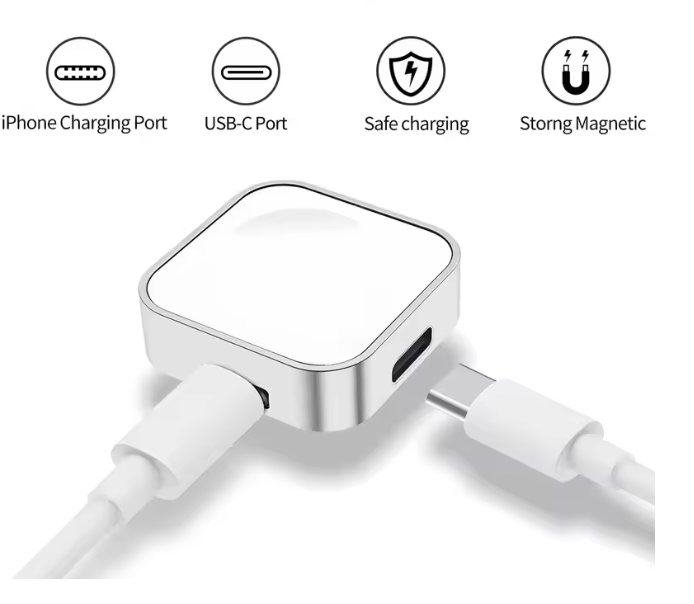 Portable Wireless Apple Watch Charger – Type-C & 8-Pin Dual Interface Fast Charging Dock for Apple Watch Ultra, SE & Series 1–9