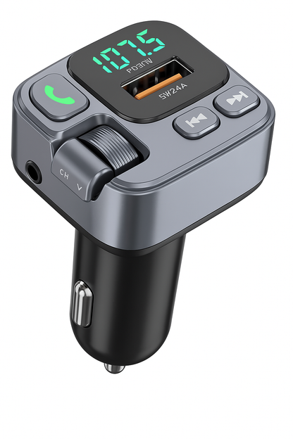 Car Bluetooth FM Transmitter with USB Receiver, U Disk Reader, PD 20W Fast Charging, Digital Display Car Adapter for Mobile Phones