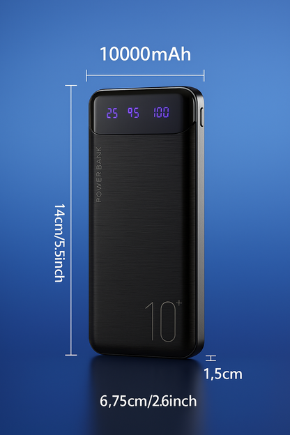 10000mAh Portable Power Bank – Dual USB Output, Fast Charging 5V/2.1A USB Charger with LED Digital Display, Type-C/Micro Input – Compatible with iOS & Android Devices