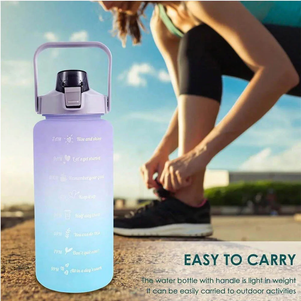 2L Water Bottle Motivational Water Bottle with Time & Capacity Marker BPA-Free Sports Water Cup Fitness Gym Running Exercise