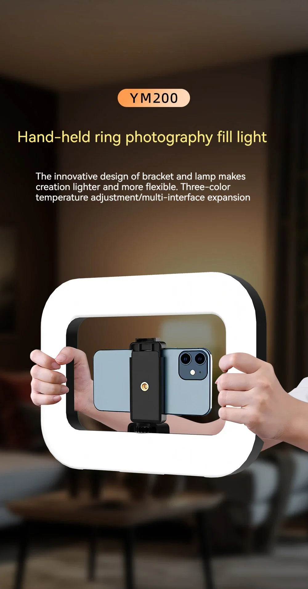 New Handheld Ring LED Rechargeable Fill light Portable Mobile Phone Live Broadcast Photography Desktop Rabbit Cage Selfie Light