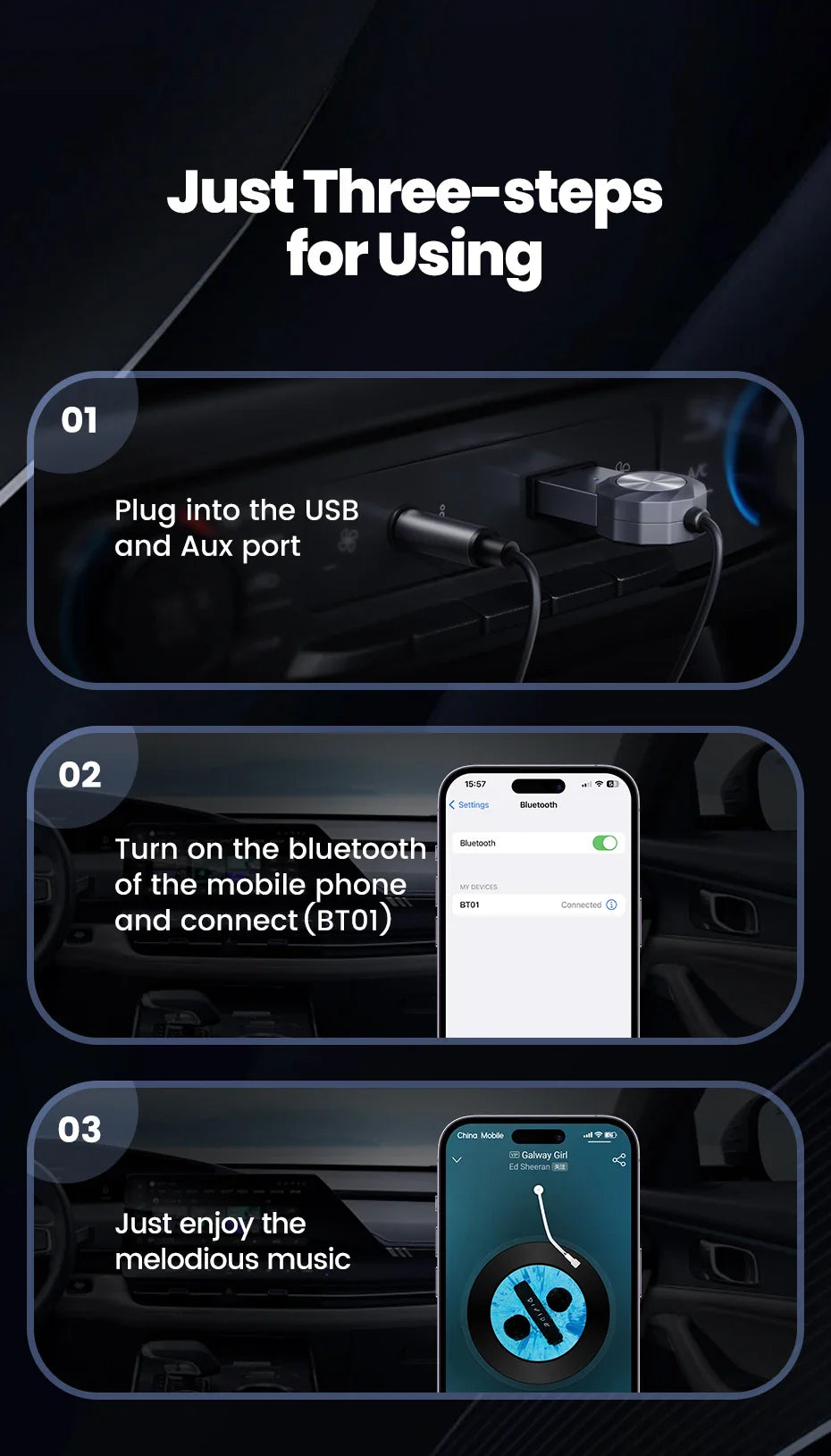 Toocki Wireless Bluetooth 5.1 Receiver Adapter 3.5mm Jack Audio Music Dongle USB Car Bluetooth Transmitter for Aux Car Speaker