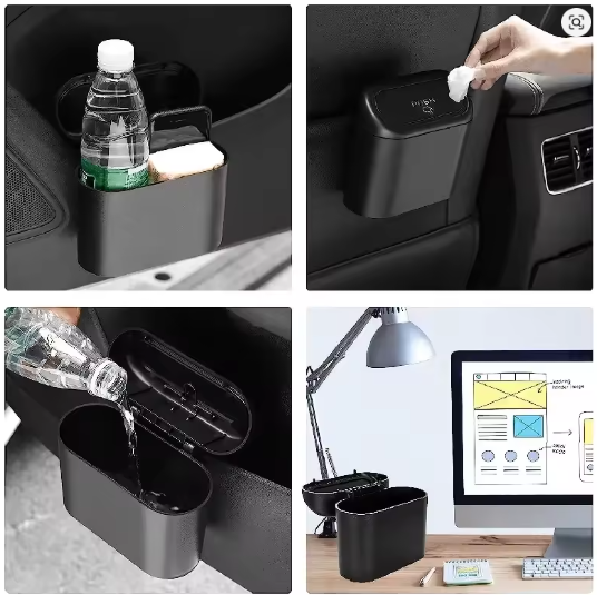 Car Trash Can with Lid – Mini Leak-Proof Car Bin with 60/300 Garbage Bags | Small Portable Auto Accessories for Interior Cleaning