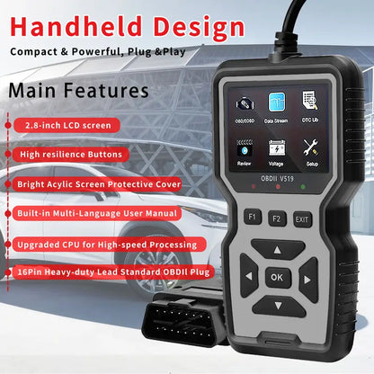 Professional OBDII/EOBD Car Diagnostic Scanner Tool – High-End Code Reader with Battery Tester, I/M Readiness Check & Fault Code Remover – Compatible with All OBD II Protocol Cars Since 1996, No Battery Required